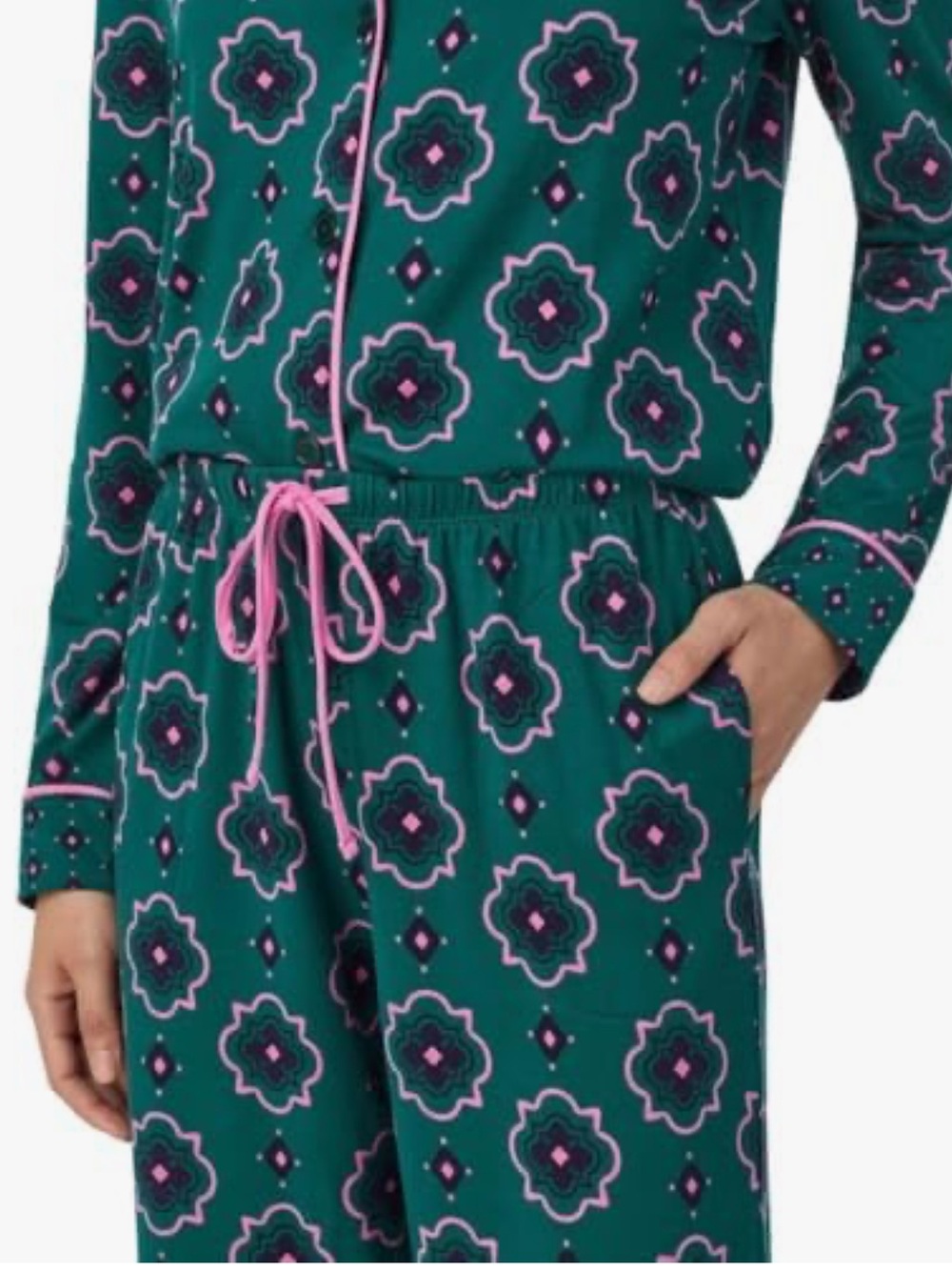 Room Service Womens Green Geo Shawl Collar Pajamas Classic - Medium - Picture 5 of 9